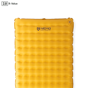 A yellow NEMO Equipment Tensor™ Trail Ultralight Insulated Sleeping Pad with an R-value of 2.8 and Spaceframe baffle design is shown against a white background.