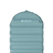 The NEMO Equipment Flyer™ Self-Inflating Sleeping Pad, featuring the brand logo and an air valve at the top right, is a lightweight blue camping pad perfect for outdoor adventures.