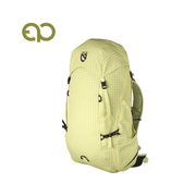 A light yellow NEMO Equipment Resolve™ Men’s 35L Endless Promise® Technical Active Daypack with a grid pattern and multiple straps, shown on a white background with the EQ logo; part of the Endless Promise® collection.