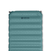 The NEMO Equipment Flyer™ Cloud Self-Inflating Sleeping Pad, featuring a teal hexagonal pattern, is perfect for backcountry camping and is shown here on a white background.
