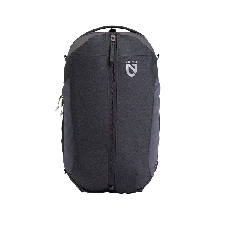 The NEMO Equipment Vantage™ 30L Endless Promise® Overnight Travel Backpack, in light blue, features a top handle, front zipper, and logo on the upper front. Water-resistant; photographed against a white background.