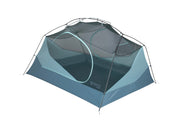 The NEMO Equipment Aurora™ Backpacking Tent & Footprint is a blue and grey, two-person dome tent with mesh sides for ventilation—shown without the rainfly—making it a sustainable choice for your next outdoor adventure.