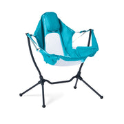 The NEMO Equipment Stargaze™ Reclining Camp Chair is a turquoise, hammock-style seat with headrest and sturdy four-legged black metal frame, pictured against a white background.